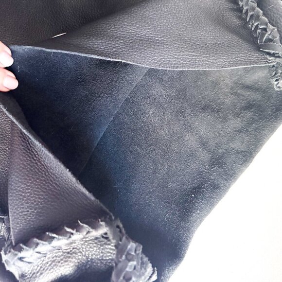 Vintage Black Leather Whipstitch Detail Slouchy Hobo Bag - Picture 12 of 12